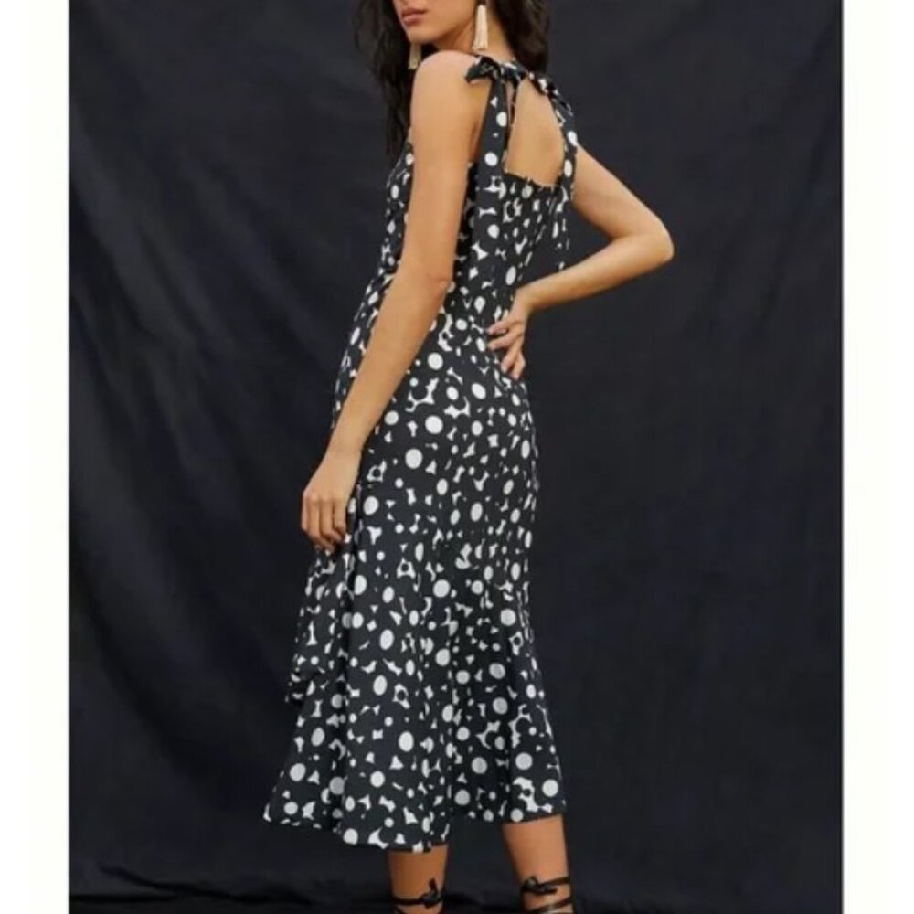 *NWT* Anthropologie HUTCH Flounced Shoulder-Tie Midi Dress Black/White Size S - Picture 2 of 15